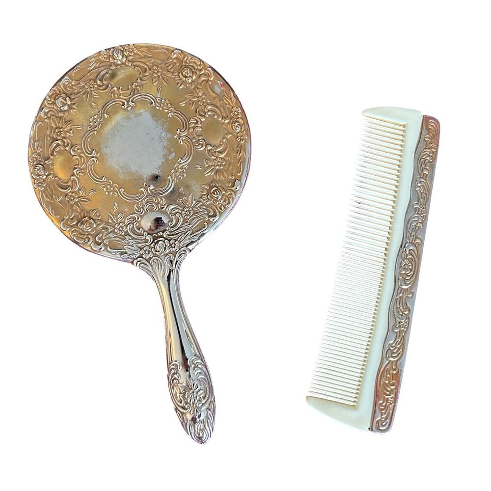 Vintage Mid Century Ornate Vanity Mirror & Comb Set